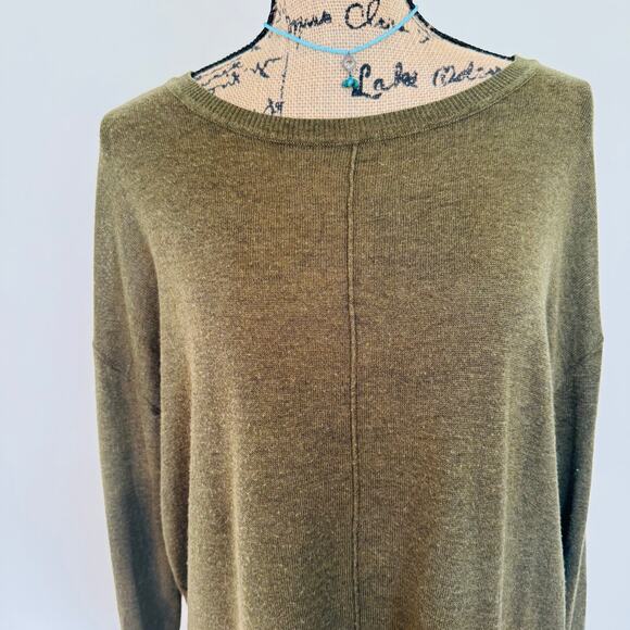 H&M Women Army Olive Green Crewneck Pullover Flowy Long Sleeve Tunic Top Medium - Picture 2 of 7